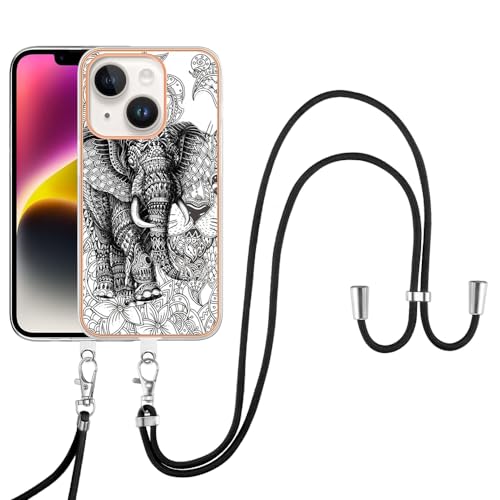 SNCLET Case für iPhone 15 Plus Phone Case mit Umhängeband Handykette Case Kratzfeste Schutzhülle Lanyard Necklace Hülle TPU Edges PC Hülle mit Band Protective Case für iPhone 15 Plus,Elefant von SNCLET