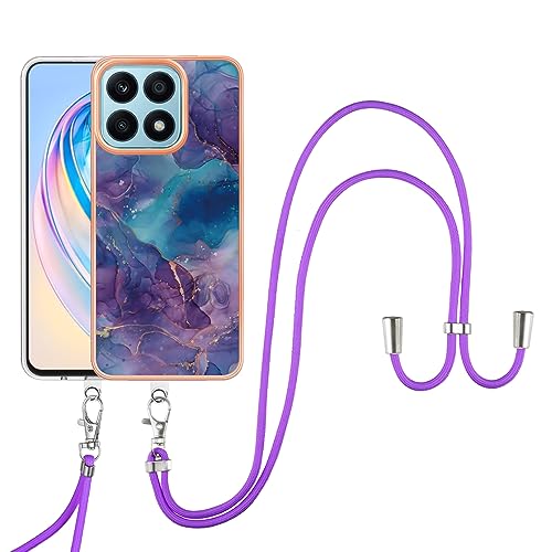 SNCLET Cover für Honor X8a Handyhülle mit Band Necklace Handy Kette TPU Edges PC Case für Honor X8a Hülle mit Lanyard Protective Case Stoßfest Schutzhülle Case für Honor X8a,Violett Blau Marmor SNCLET Cover für Honor X8a Handyhülle mit Band Necklace Handy Kette TPU Edges PC Case für Honor X8a Hülle mit Lanyard Protective Case Stoßfest Schutzhülle Case für Honor X8a,Violett Blau Marmor von SNCLET