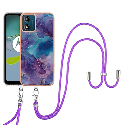 SNCLET Cover für Motorola Moto E13 Handyhülle mit Band Necklace Handy Kette TPU Edges PC Hülle mit Lanyard Protective Case Stoßfest Schutzhülle Case für Motorola E13,Violett Blau Marmor SNCLET Cover für Motorola Moto E13 Handyhülle mit Band Necklace Handy Kette TPU Edges PC Hülle mit Lanyard Protective Case Stoßfest Schutzhülle Case für Motorola E13,Violett Blau Marmor von SNCLET