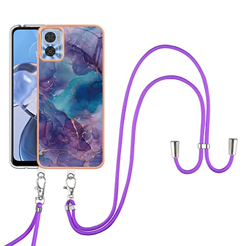 SNCLET Cover für Motorola Moto E22 Handyhülle mit Band Necklace Handy Kette TPU Edges PC Hülle mit Lanyard Protective Case Stoßfest Schutzhülle Case für Motorola E22/Moto E22i,Violett Blau Marmor SNCLET Cover für Motorola Moto E22 Handyhülle mit Band Necklace Handy Kette TPU Edges PC Hülle mit Lanyard Protective Case Stoßfest Schutzhülle Case für Motorola E22/Moto E22i,Violett Blau Marmor von SNCLET
