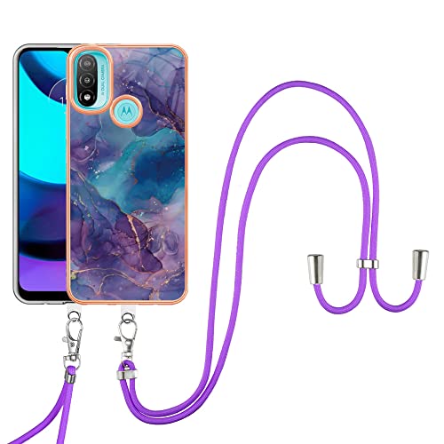 SNCLET Cover für Motorola Moto E40 Handyhülle mit Band Necklace Handy Kette TPU Edges PC Hülle mit Lanyard Protective Case Stoßfest Schutzhülle Case für Motorola E20/E30/E40,Violett Blau Marmor von SNCLET