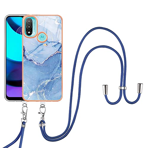 SNCLET Cover für Motorola Moto E40 Handyhülle mit Band Necklace Handy Kette TPU Edges PC Hülle mit Lanyard Protective Case Stoßfest Schutzhülle Case für Motorola Moto E20/E30/E40,Blau Marmor SNCLET Cover für Motorola Moto E40 Handyhülle mit Band Necklace Handy Kette TPU Edges PC Hülle mit Lanyard Protective Case Stoßfest Schutzhülle Case für Motorola Moto E20/E30/E40,Blau Marmor von SNCLET