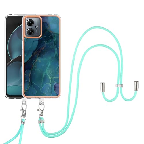 SNCLET Cover für Motorola Moto G14 Handyhülle mit Band Necklace Handy Kette TPU Edges PC Case für Motorola G14 Hülle mit Lanyard Protective Case Stoßfest Schutzhülle für Moto G14,Grün Marmor von SNCLET