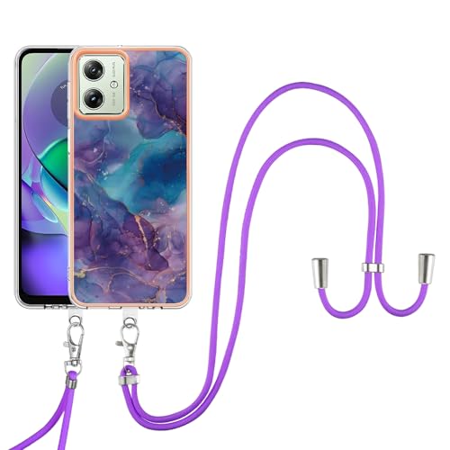 SNCLET Cover für Motorola Moto G54 Handyhülle mit Band Necklace Handy Kette TPU Edges PC Case für Motorola G54 Hülle mit Lanyard Protective Stoßfest Schutzhülle für Moto G54,Violett Blau Marmor SNCLET Cover für Motorola Moto G54 Handyhülle mit Band Necklace Handy Kette TPU Edges PC Case für Motorola G54 Hülle mit Lanyard Protective Stoßfest Schutzhülle für Moto G54,Violett Blau Marmor von SNCLET