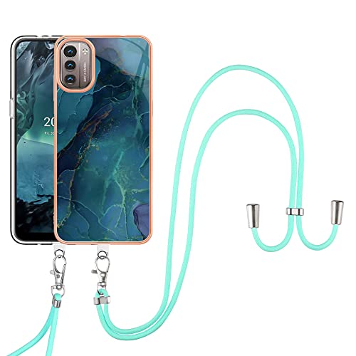 SNCLET Cover für Nokia G21 Handyhülle mit Band Necklace Handy Kette TPU Edges PC Hülle mit Lanyard Protective Case Stoßfest Schutzhülle Case für Nokia G11/G21,Grün Marmor SNCLET Cover für Nokia G21 Handyhülle mit Band Necklace Handy Kette TPU Edges PC Hülle mit Lanyard Protective Case Stoßfest Schutzhülle Case für Nokia G11/G21,Grün Marmor von SNCLET