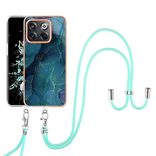 SNCLET Cover für OnePlus 10T 5G Handyhülle mit Band Necklace Handy Kette TPU Edges PC Hülle mit Lanyard Protective Case Stoßfest Schutzhülle Case für OnePlus 10T 5G/Ace Pro,Grün Marmor von SNCLET