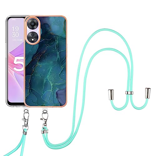 SNCLET Cover für Oppo A58 5G,Oppo A78 5G Handyhülle mit Band Necklace Handy Kette TPU Edges PC Hülle mit Lanyard Protective Case Stoßfest Schutzhülle Case für Oppo A58 5G,Oppo A78 5G,Grün Marmor von SNCLET