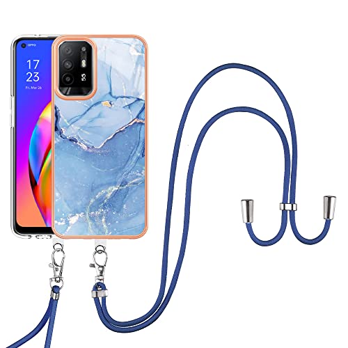 SNCLET Cover für Oppo A94 5G,Oppo A95 5G Handyhülle mit Band Necklace Handy Kette TPU Edges PC Hülle mit Lanyard Protective Case Stoßfest Schutzhülle Case für Oppo A94 5G,Oppo A95 5G,Blau Marmor von SNCLET