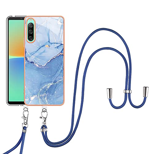 SNCLET Cover für Sony Xperia 10 IV Handyhülle mit Band Necklace Handy Kette TPU Edges PC Hülle mit Lanyard Protective Case Stoßfest Schutzhülle Case für Sony Xperia 10 IV,Blau Marmor SNCLET Cover für Sony Xperia 10 IV Handyhülle mit Band Necklace Handy Kette TPU Edges PC Hülle mit Lanyard Protective Case Stoßfest Schutzhülle Case für Sony Xperia 10 IV,Blau Marmor von SNCLET