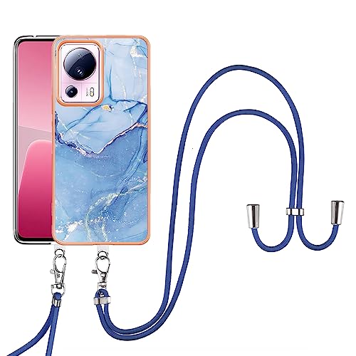 SNCLET Cover für Xiaomi 13 Lite 5G Handyhülle mit Band Necklace Handy Kette TPU Edges PC Hülle mit Lanyard Protective Case Stoßfest Schutzhülle Case für Xiaomi 13 Lite 5G,Blau Marmor von SNCLET