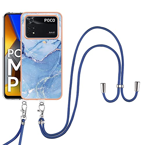 SNCLET Cover für Xiaomi Poco M4 Pro 4G Handyhülle mit Band Necklace Handy Kette TPU Edges PC Hülle mit Lanyard Protective Case Stoßfest Schutzhülle Case für Xiaomi Poco M4 Pro 4G,Blau Marmor von SNCLET