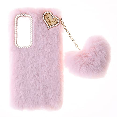 SNCLET Fluffy Plüsch Hülle für Samsung Galaxy S24 Handyhülle Silikon Niedlich Süße Bling Diamond Fluffy Furry Fur Weich Winter Warm Flauschige Fell Protective Hülle für Samsung Galaxy S24,Rosa von SNCLET