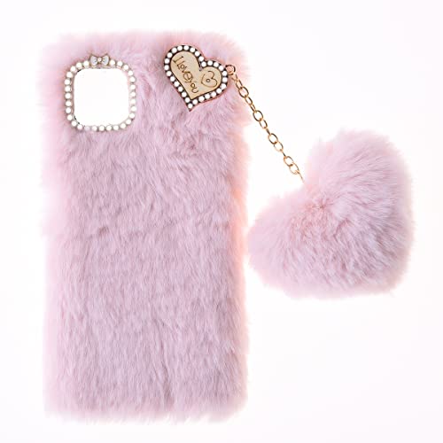 SNCLET Fluffy Plush Case für Blackview A55 Handyhülle Silikon Handyhülle Case Girls Cute Bling Bow Diamond Fluffy Furry Soft Warm Gradient Fur Protective Cover Silikon Hülle für Blackview A55,Rosa von SNCLET