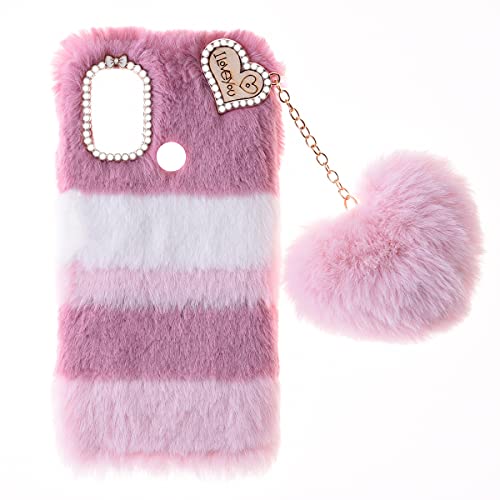 SNCLET Fluffy Plush Case für Motorola Moto E30 Handyhülle Women Girls Case Cute Bling Bow Diamond Fluffy Furry Soft Warm Gradient Fur Protective Cover Silikon Hülle für Moto E40,Moto E30,Collage-Rosa von SNCLET