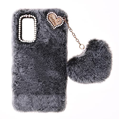 SNCLET Fluffy Plush Case für ZTE Blade V40 Vita Handyhülle Women Girls Case Cute Bling Bow Diamond Fluffy Furry Soft Warm Gradient Fur Protective Cover Silikon Hülle für ZTE Blade V40 Vita,Dunkelgrau von SNCLET