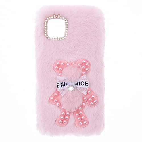 SNCLET Fluffy Plush Hülle Case für iPhone 14 Plus Hülle Silikon Flauschige Plüsch Hülle Süße Bär TPU Stoßfest Schutzhülle mit Kristalldiamantenin Fluffy Plush Cover für iPhone 14 Plus Hülle,Rosa Bär von SNCLET