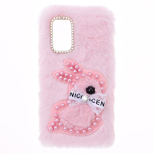 SNCLET Handyhülle für Samsung Galaxy A54 5G Plüsch Hülle Kunstpelz Flauschig Flaumig Kaninchen mit Diamant Glitter Warm Hüllen Lovely Bunny TPU Rückseite Case für Samsung A54 5G,Rosa Kaninchen von SNCLET