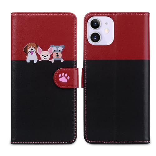 SNCLET Hülle für iPhone 12 Mini Wallet Hülle Animals Tiere Muster PU Leder Magnetholster Brieftasche mit Kartenfächer Klapphülle Anti-Kratz Schutzhülle für iPhone 12 Mini 5.4",Schwarzer Welpe von SNCLET