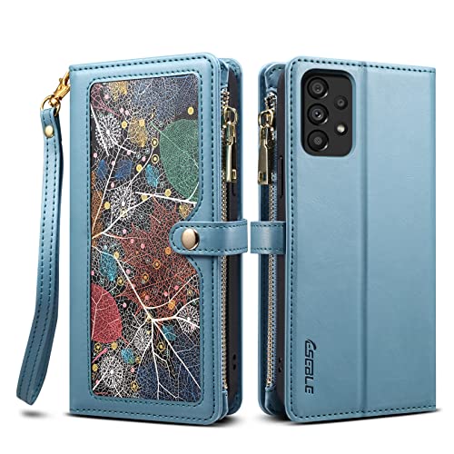 SNCLET Wallet Case Hülle für Samsung Galaxy A53 5G Handyhülle Tasche Folio Cover PU Leder Geldbörsen-Etui Magnet RFID Blocker Schutzhülle mit 10 Kartenfächer Klapphülle für Samsung A53 5G,Blau von SNCLET