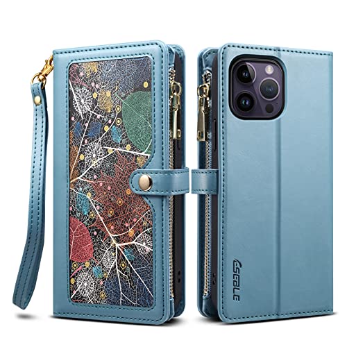 SNCLET Wallet Case Hülle für iPhone 13 Pro Max Handyhülle Tasche Folio Cover PU Leder Geldbörsen-Etui Magnet RFID Blocker Schutzhülle mit 10 Kartenfächer Klapphülle für iPhone 13 Pro Max,Blau von SNCLET