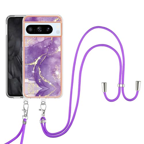 SNCLET für Google Pixel 8 Pro Handyhülle mit Band Slim Cover mit Abnehmbar Necklace Hülle Stossfest Handykette TPU Edges Lanyard Case Schutzhülle für Google Pixel 8 Pro Slim Case,Golden Purple SNCLET für Google Pixel 8 Pro Handyhülle mit Band Slim Cover mit Abnehmbar Necklace Hülle Stossfest Handykette TPU Edges Lanyard Case Schutzhülle für Google Pixel 8 Pro Slim Case,Golden Purple von SNCLET