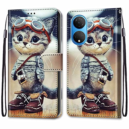 SNCLET für Honor X7 Phone Case PU Leder Hülle Brieftasche Honor X7 Handyhülle Kartenfächer Magnetholster Stoßfest Anti-Scratch Handy Schutzhülle für Honor X7 Protective Case,Cartoon Katze von SNCLET