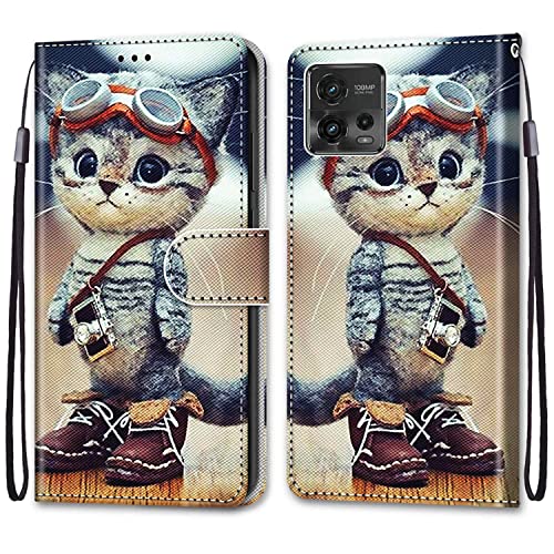 SNCLET für Motorola Moto G72 Phone Case PU Leder Hülle Brieftasche Hülle Kartenfächer Magnetholster Stoßfest Anti-Scratch Handy Schutzhülle für Motorola Moto G72 Protective Case,Cartoon Katze von SNCLET