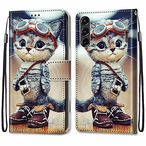 SNCLET für Samsung Galaxy A14 5G Phone Case PU Leder Hülle Brieftasche Hülle Kartenfächer Magnetholster Stoßfest Anti-Scratch Handy Schutzhülle für Samsung A14 5G Protective Case,Cartoon Katze von SNCLET