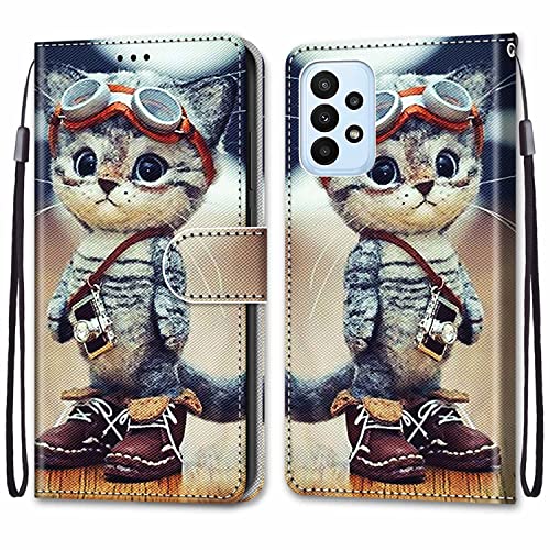 SNCLET für Samsung Galaxy A23 5G Phone Case PU Leder Hülle Brieftasche Hülle Kartenfächer Magnetholster Stoßfest Anti-Scratch Handy Schutzhülle für Samsung A23 5G Protective Case,Cartoon Katze von SNCLET