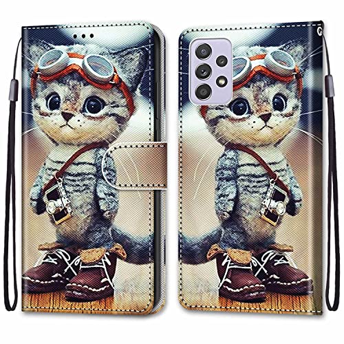 SNCLET für Samsung Galaxy A33 5G Phone Case PU Leder Hülle Brieftasche Hülle Kartenfächer Magnetholster Stoßfest Anti-Scratch Handy Schutzhülle für Samsung A33 5G Protective Case,Cartoon Katze von SNCLET