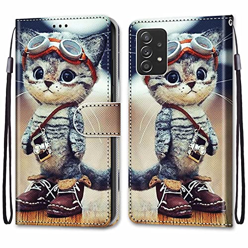 SNCLET für Samsung Galaxy A53 5G Phone Case PU Leder Hülle Brieftasche Hülle Kartenfächer Magnetholster Stoßfest Anti-Scratch Handy Schutzhülle für Samsung A53 5G Protective Case,Cartoon Katze von SNCLET