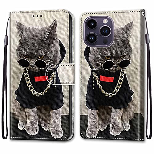 SNCLET für iPhone 14 Pro Max Etui PU Leder Cover Brieftasche Handyhülle Kartenfächer Magnetholster Stoßfest Anti-Scratch Handytasche Schutzhülle für iPhone 14 Pro Max Hülle Silikon,Coole Katze SNCLET für iPhone 14 Pro Max Etui PU Leder Cover Brieftasche Handyhülle Kartenfächer Magnetholster Stoßfest Anti-Scratch Handytasche Schutzhülle für iPhone 14 Pro Max Hülle Silikon,Coole Katze von SNCLET
