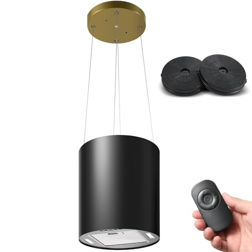 SNDOAS Inselhaube, Dunstabzugshaube Umluft 35cm mit 700 m³/h Starker Saugleistung, inkl. Aktivkohlefilter, Fernkontrolle, 3 Leistungsstufen, LED-Licht, Leise Betriebsgeräusche 55dB, Schwarz von SNDOAS