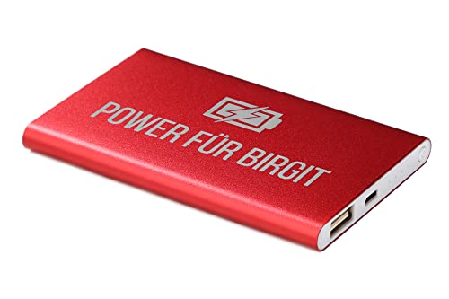 Powerbank mit Gravur, externer Akku mit Wunschgravur | 4000 mAh | 5V/1A | mit Micro-USB Kabel wählbar (rot) von SNEG