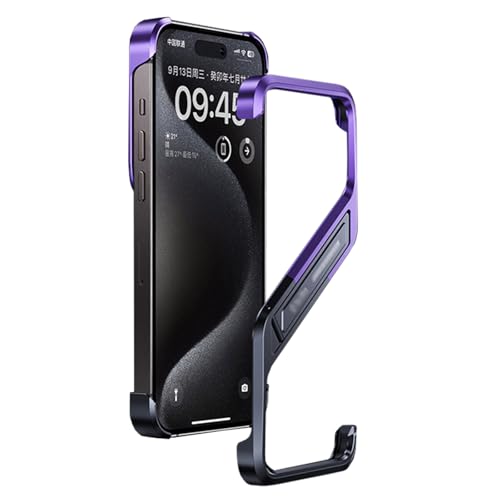 SNHVXLFW-Hülle für iPhone 16 Pro Max/16 Pro/16, Rahmenlos Handytasche mit Ständer Ultradünne Aluminiumlegierung Metall Stoßfeste Hülle,Lila,16 von SNHVXLFW
