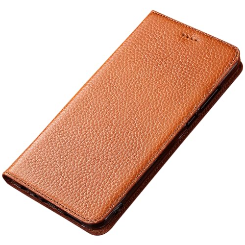 SNHVXLFW-Hülle für iPhone 16 Pro Max/16 Pro/16 Plus/16, Echtes Leder Klapp Handytasche mit Kartenfächern Ständer Brieftasche Handyhülle,Orange,16 von SNHVXLFW