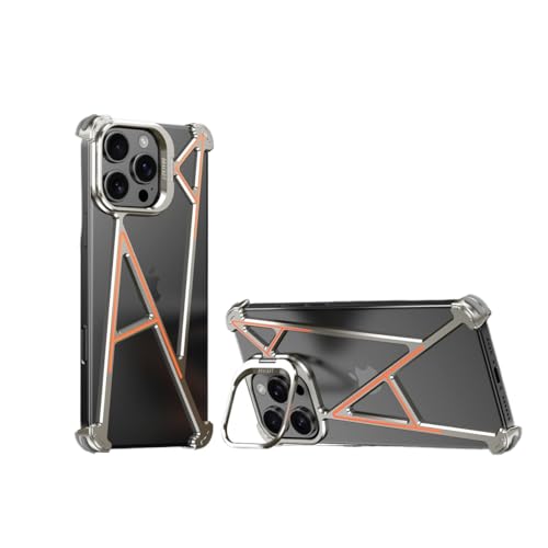 SNIDII A Sharpe Metal Hollow Framless Phone Case for iPhone 15 Pro Max /15ProCover (Orange + Grau, IP15promax) von SNIDII