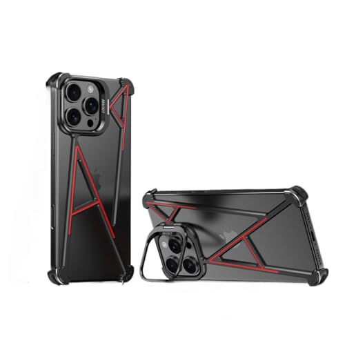 SNIDII A Sharpe Metal Hollow Framless Phone Case for iPhone 16 Pro Max Cover (Red+Black,IP16pro) von SNIDII