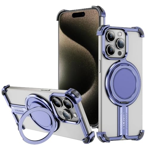 SNIDII Luxus Titan Bumper Magnetische Handyhülle für 16 Pro Max Metall Drehbarer Ständer Rahmenlos Stoßfest Cover (Lila) von SNIDII