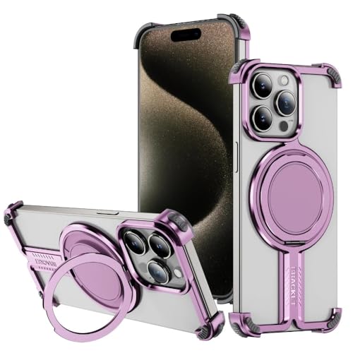SNIDII Luxus Titan Bumper Magnetische Handyhülle für 16 Pro Max Metall Drehbarer Ständer Rahmenlos Stoßfest Cover (Rosa) von SNIDII