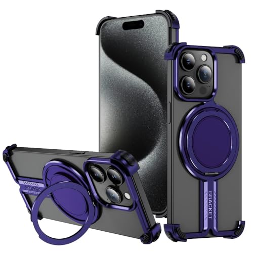SNIDII Luxus Titan Bumper Magnetische Handyhülle für 16 Pro Metall Drehbarer Ständer Rahmenlos Stoßfest Cover (Tiefviolett) von SNIDII