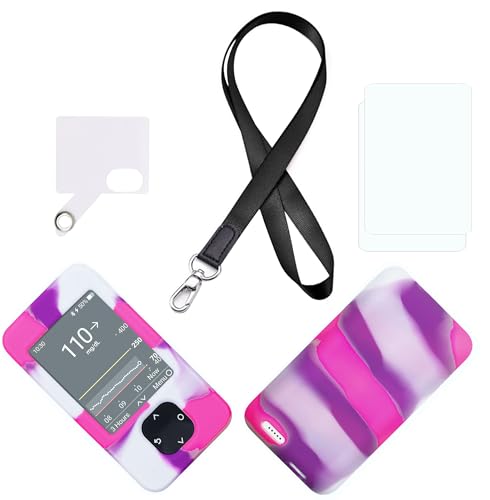 SNK Silikon-Schutzhülle für Dexcom G7 & G6 Empfänger (inkl. Umhängeband + Umhängeband + Displayschutzfolie) (Violett/Rosa) von SNK
