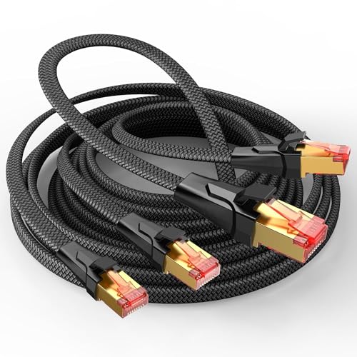 SNOWKIDS 2 Stück Cat 8 LAN Kabel 2m, 40Gbps Netzwerkkabel Hochgeschwindigkeits 2000MHz S/FTP Ethernet Kabel POE Gigabit RJ45 Nylon geflochtener Vergoldeter für PS5 Router Modem TV Switch Laptop von SNOWKIDS