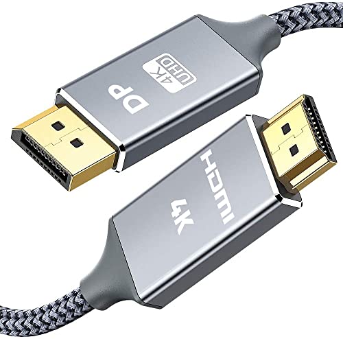 SNOWKIDS 4K DisplayPort auf HDMI Kabel,DP für HDMI Verbindungskabel Nylon Geflochtener, DisplayPort zu HDMI UHD für HDTV,Monitor,Laptop,PC,Beamer… (1meter, Grey) von SNOWKIDS
