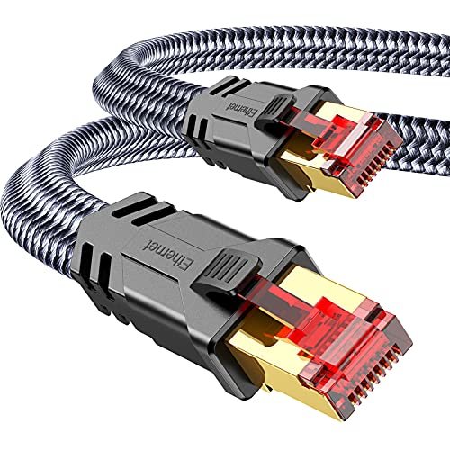 SNOWKIDS Cat 8 LAN Kabel 2m, 40Gbps Netzwerkkabel Ethernet Kabel 2000MHz S/FTP RJ45 POE Gigabit Nylon Patchkabel für PS5 Router Modem TV Switch Laptop von SNOWKIDS