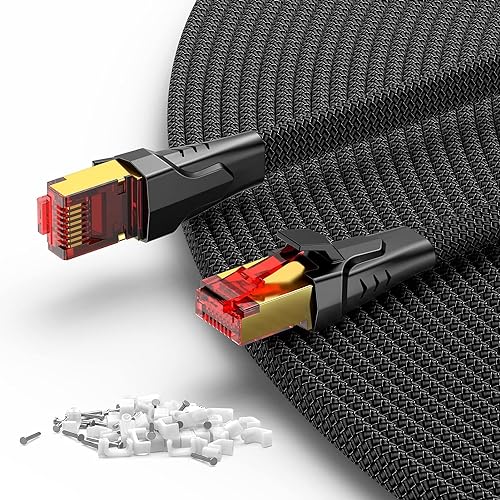 SNOWKIDS Cat 8 LAN kabel 7m, 40Gbps LAN Kabel Hochgeschwindigkeits 2000MHz S/FTP Ethernet Kabel Gigabit RJ45 Nylon geflochtener Vergoldeter Patchkabel für PS5/4 Router Modem TV Switch Laptop von SNOWKIDS