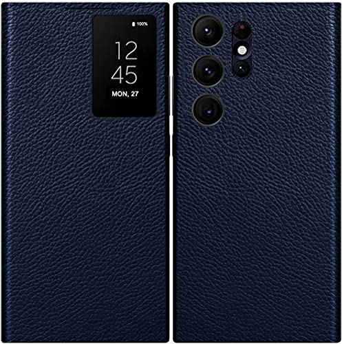 Intelligent Ledertasche für Samsung Galaxy S22 Ultra [SM-S908B]. Flip Hülle/Standby/Erwachen/Abdeckung/Samsung S22 Ultra Smart Handyhülle -Blau von SNOWtreeAA