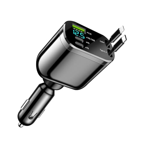 SNZ 5 in 1 Zigarettenanzünder USB C 60W Einziehbares Auto Ladegerät, Travel Essentials für Auto Reise Gadgets, Auto Zubehör Innenraum für iPhone 16 16 15 14 13 Pro Max Plus Galaxy S25 S24 S23 von SNZ