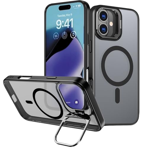 SNZ für iPhone 16 Plus Hülle, Kompatibel MagSafe with Folding Ständer für iPhone 16 Plus Case, Translucent Matte Matte Back Magnetic Schutzhülle, Slim Shockproof Protective Cover Schwarz von SNZ