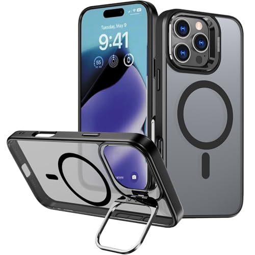 SNZ für iPhone 16 Pro Max Hülle, Kompatibel MagSafe with Folding Ständer für iPhone 16 Pro Max Case, Translucent Matte Matte Back Magnetic Schutzhülle, Slim Shockproof Protective Cover Schwarz von SNZ